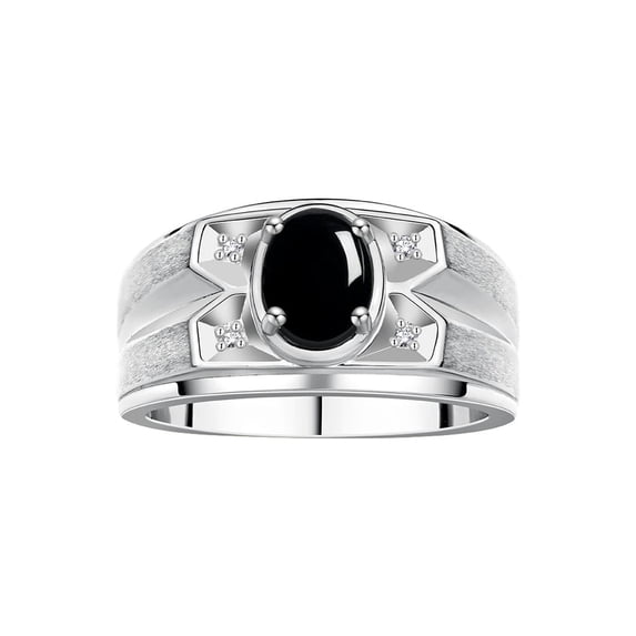 RYLOS Men's Rings 14K White Gold Rings Classic Designer Style 8X6MM Oval Gemstone & Diamond Ring Cabochon Onyx October Birthstone Rings For Men Size 9