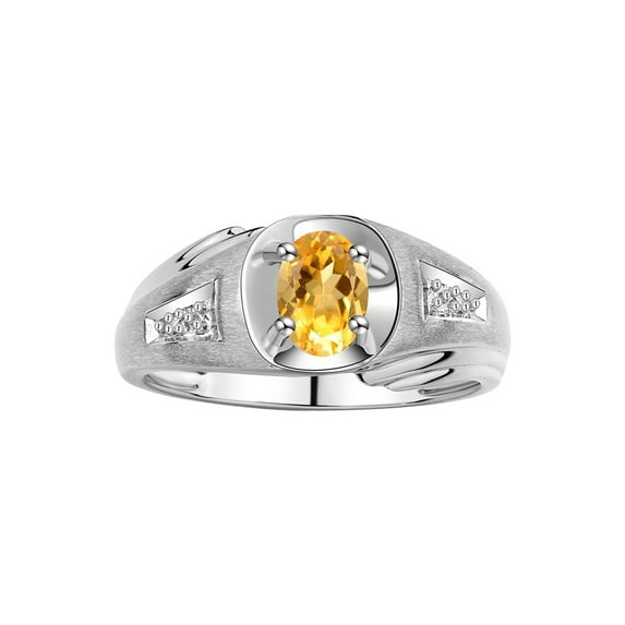 RYLOS Men's Rings 14K White Gold Rings Classic Designer Style 8X6MM Oval Gemstone & Diamond Ring Citrine November Birthstone Rings For Men Size 13