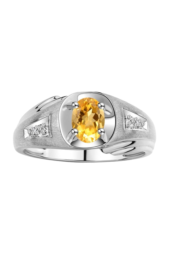 Men's Rings 14K White Gold Rings Classic Designer Style 8X6MM Oval Gemstone & Diamond Ring Citrine November Birthstone Rings For Men Size 9