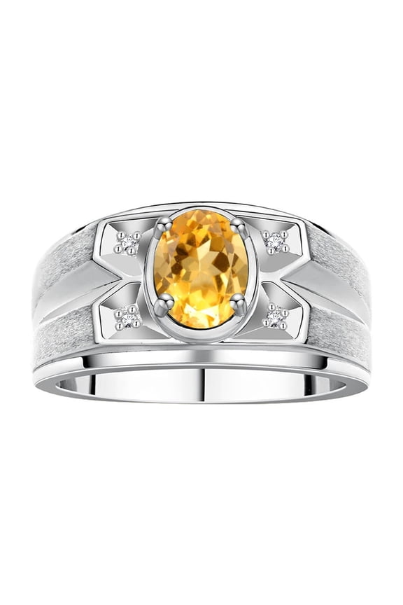 Men's Rings 14K White Gold Rings Classic Designer Style 8X6MM Oval Gemstone & Diamond Ring Citrine November Birthstone Rings For Men Size 9