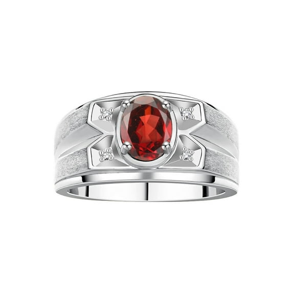 RYLOS Men's Rings 14K White Gold Rings Classic Designer Style 8X6MM Oval Gemstone & Diamond Ring Garnet January Birthstone Rings For Men Size 8