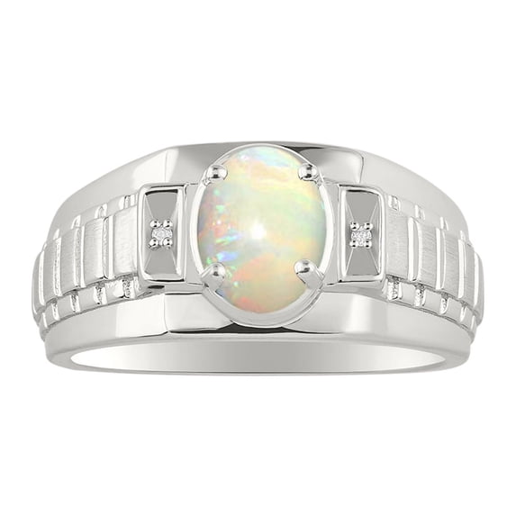 RYLOS Men's Rings 14K White Gold Rings Classic Designer Style 8X6MM Oval Gemstone & Diamond Ring Opal African Birthstone Rings For Men Size 8