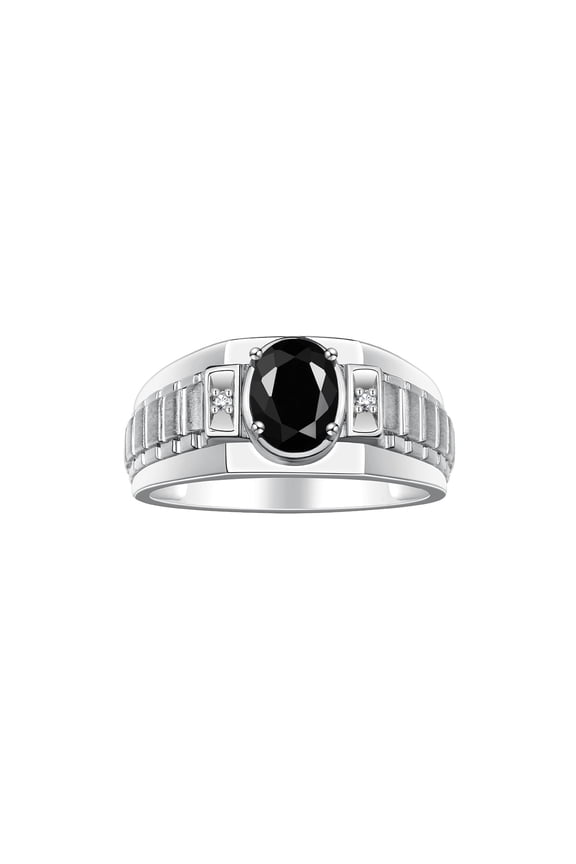 Men's Rings 14K White Gold Ring Classic Designer Style 8X6MM Oval Gemstone & Diamond Ring Onyx October Birthstone Rings For Men Size 10