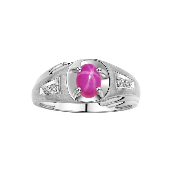 RYLOS Men's Rings 14K White Gold Rings Classic Designer Style 8X6MM Oval Gemstone & Sparkling Diamond Ring Star Ruby July Birthstone Rings For Men, Size 13