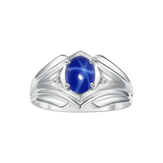 RYLOS Men's Rings 14K White Gold Rings Classic Designer Style 9X7MM Gemstone & Diamond Ring Blue Star Sapphire September Birthstone Rings For Men Size 13