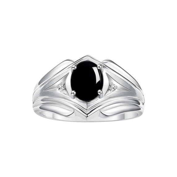 RYLOS Men's Rings 14K White Gold Rings Classic Designer Style 9X7MM Oval Gemstone & Diamond Ring Cabochon Onyx October Birthstone Rings For Men Size 11