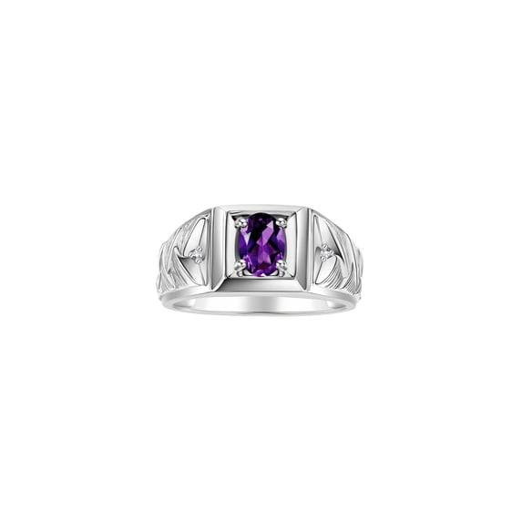 RYLOS Men's Rings 14K White Gold Rings Designer Weave Band 7X5MM Oval Gemstone & Diamond Ring Amethyst February Birthstone Rings For Men Size 8