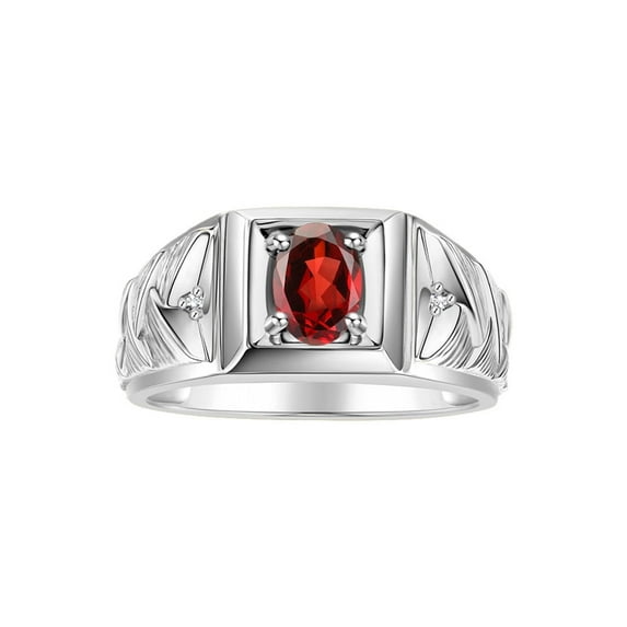RYLOS Men's Rings 14K White Gold Rings Designer Weave Band 7X5MM Oval Gemstone & Diamond Ring Garnet January Birthstone Rings For Men, Size 12