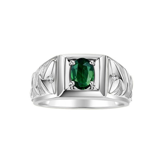 RYLOS Men's Rings 14K White Gold Rings Designer Weave Band 7X5MM Oval Gemstone & Diamond Ring Green Sapphire September Birthstone Rings For Men, Size 9