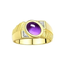 RYLOS Men's Rings 14K Yellow Gold Cabochone Gemstone & Diamond Designer Amethyst Rings For Men Size 8