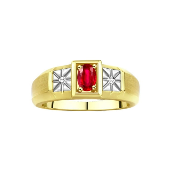 RYLOS Men's Rings 14K Yellow Gold Classic 6X4MM Oval Gemstone & Diamond Designer Ring Ruby July Birthstone Rings For Men, Gold Rings Size 13