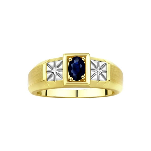 RYLOS Men's Rings 14K Yellow Gold Classic 6X4MM Oval Gemstone & Diamond Ring Sapphire September Birthstone Rings For Men, Gold Rings Size 9