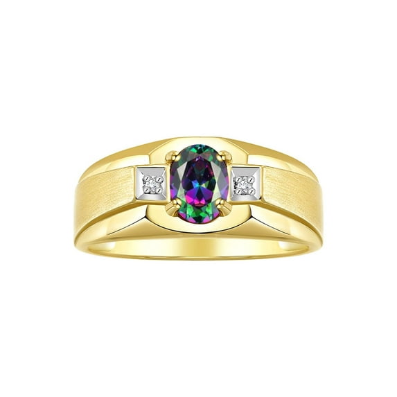 RYLOS Men's Rings 14K Yellow Gold Classic 7X5MM Oval Gemstone & Diamond Ring Alexandrite June Birthstone Rings For Men, Gold Rings Size 9