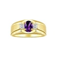 thumbnail image 1 of RYLOS Men's Rings 14K Yellow Gold Classic 7X5MM Oval Gemstone & Diamond Ring Amethyst February Birthstone Rings For Men, Gold Rings Size 13, 1 of 7