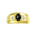 thumbnail image 1 of RYLOS Men's Rings 14K Yellow Gold Classic 7X5MM Oval Gemstone & Diamond Ring Black Star Sapphire March Birthstone Rings For Men, Gold Rings Size 8, 1 of 8