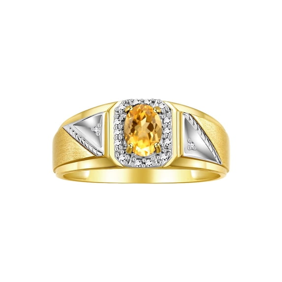 RYLOS Men's Rings 14K Yellow Gold Classic 7X5MM Oval Gemstone & Diamond Ring Citrine November Birthstone Rings For Men Size 12