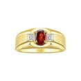 thumbnail image 1 of RYLOS Men's Rings 14K Yellow Gold Classic 7X5MM Oval Gemstone & Diamond Ring Garnet January Birthstone Rings For Men, Gold Rings Size 10, 1 of 8