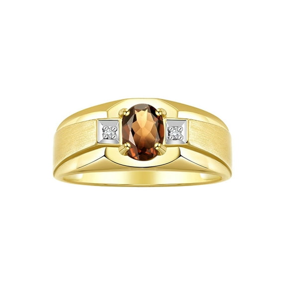RYLOS Men's Rings 14K Yellow Gold Classic 7X5MM Oval Gemstone & Diamond Ring Smoky Quartz June Birthstone Rings For Men, Gold Rings Size 8