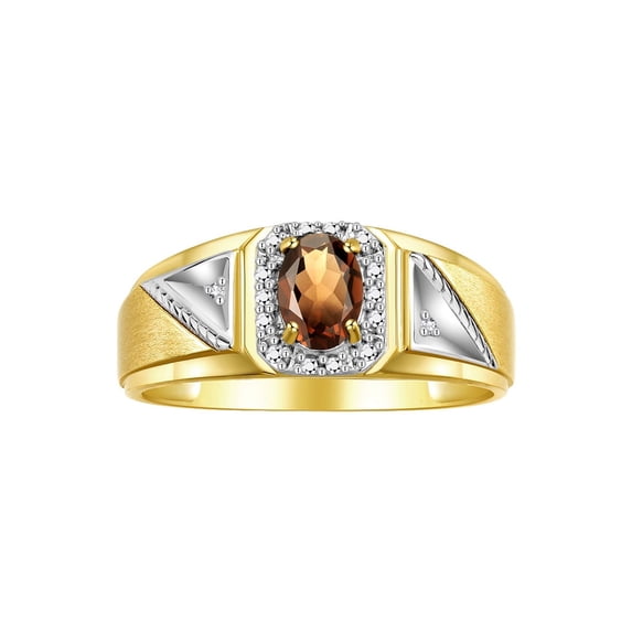 RYLOS Men's Rings 14K Yellow Gold Classic 7X5MM Oval Gemstone & Diamond Ring Smoky Quartz June Birthstone Rings For Men Size 10