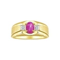 thumbnail image 1 of RYLOS Men's Rings 14K Yellow Gold Classic 7X5MM Oval Gemstone & Diamond Ring Star Ruby July Birthstone Rings For Men, Gold Rings Size 12, 1 of 8