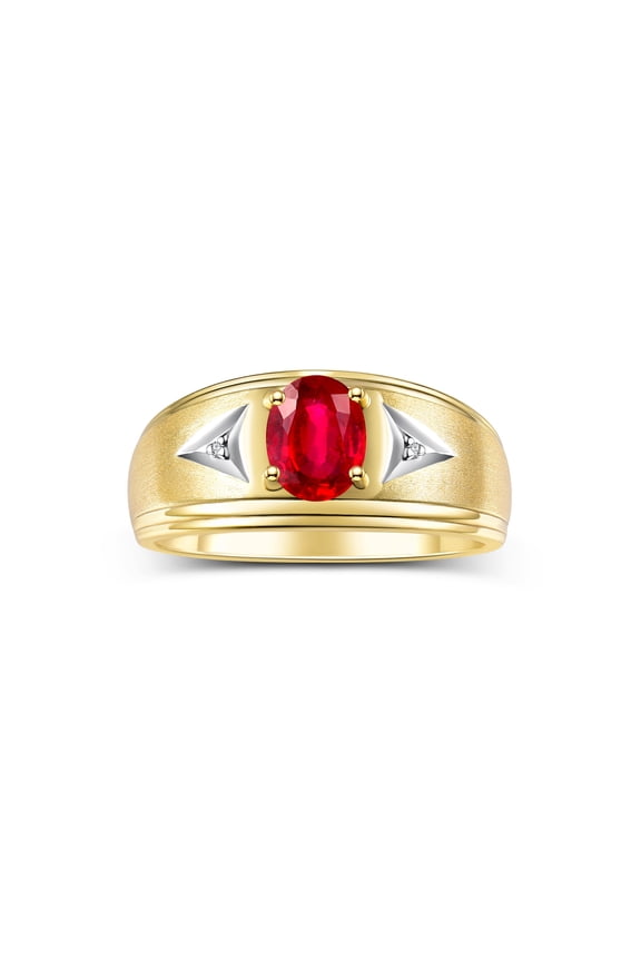 Men's Rings 14K Yellow Gold Classic 8X6MM Oval Gemstone &  Diamond Designer Ring Ruby July Birthstone Rings For Man Gold Rings Size 11