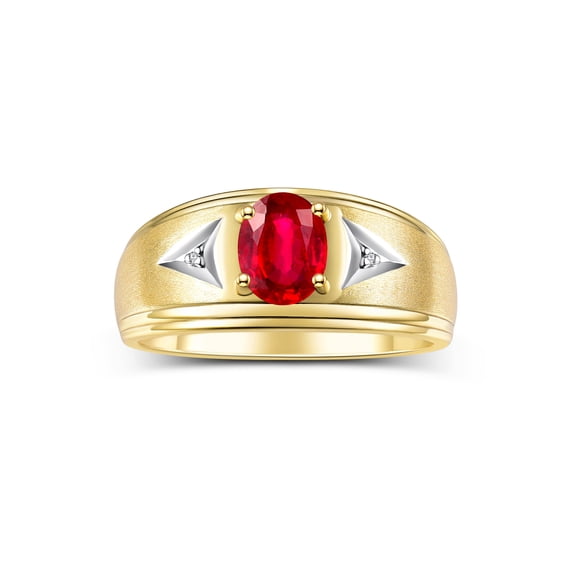 RYLOS Men's Rings 14K Yellow Gold Classic 8X6MM Oval Gemstone & Diamond Designer Ring Ruby July Birthstone Rings For Man Gold Rings Size 9