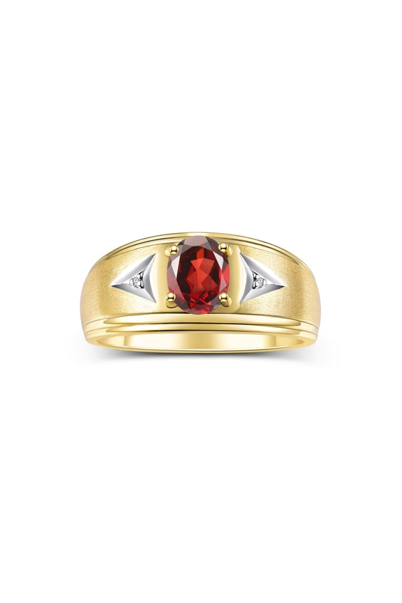 Men's Rings 14K Yellow Gold Classic 8X6MM Oval Gemstone & Diamond Ring Garnet January Birthstone Rings For Man Gold Rings Size 8