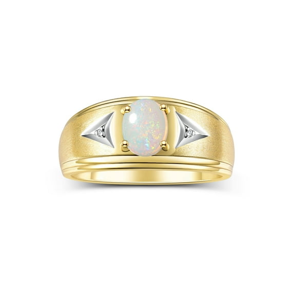 RYLOS Men's Rings 14K Yellow Gold Classic 8X6MM Oval Gemstone & Diamond Ring Opal October Birthstone Rings For Man Gold Rings Size 13