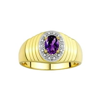 RYLOS Men's Rings 14K Yellow Gold Classic Halo Of  Diamonds 7X5MM Oval Gemstone Ring Amethyst February Birthstone Rings For Men Size 8