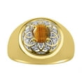 thumbnail image 1 of RYLOS Men's Rings 14K Yellow Gold Designer Gypsy 7MM Round Gemstone & Diamond Ring Tiger Eye November Birthstone Size 10, 1 of 7