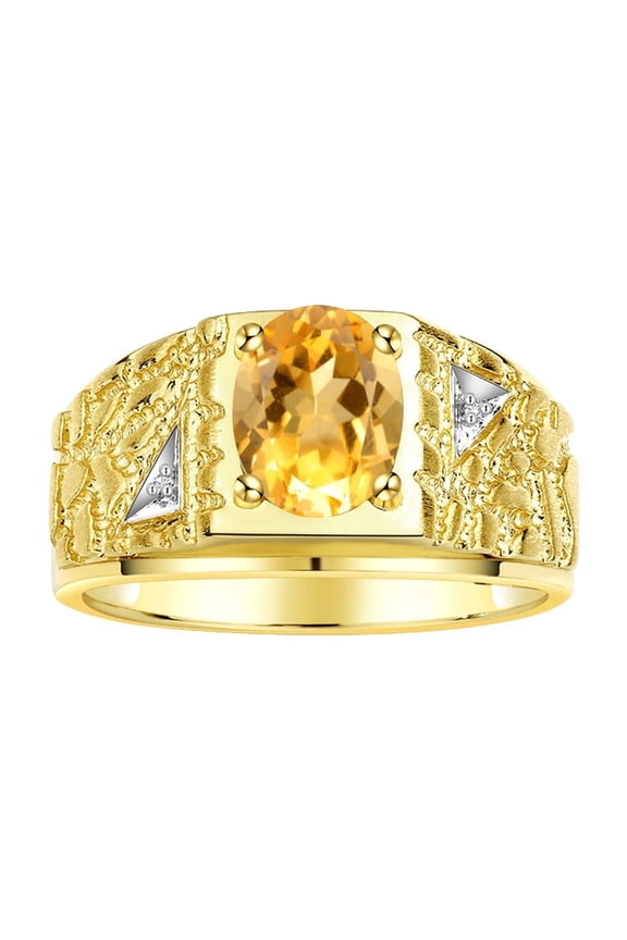 Men's Rings 14K Yellow Gold Designer Nugget Ring Oval 9X7MM Gemstone & Diamonds  Citrine November Birthstone Rings For Man Size 13
