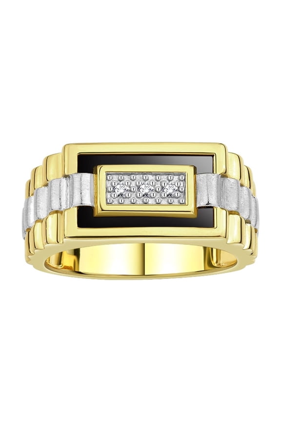 Men's Rings 14K Yellow Gold Designer Ring With Diamonds and Black Onyx Rings For Men Size 11