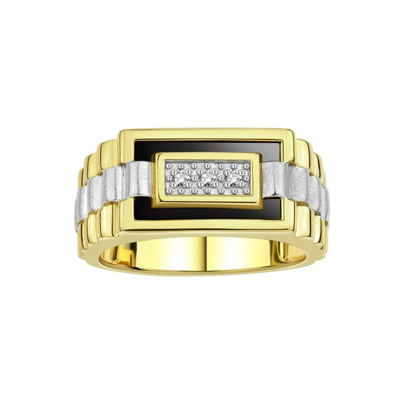 RYLOS Men's Rings 14K Yellow Gold Designer Ring With Diamonds and Black Onyx Rings For Men Size 9