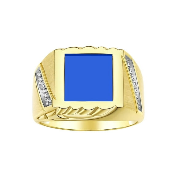 RYLOS Men's Rings 14K Yellow Gold Designer Ring With Diamonds and Blue Quartz Rings For Men Size 8