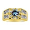 thumbnail image 1 of RYLOS Men's Rings 14K Yellow Gold Designer Starburst 7MM Round Gemstone & Diamond Ring Alexandrite June Birthstone Rings Size 8, 1 of 7