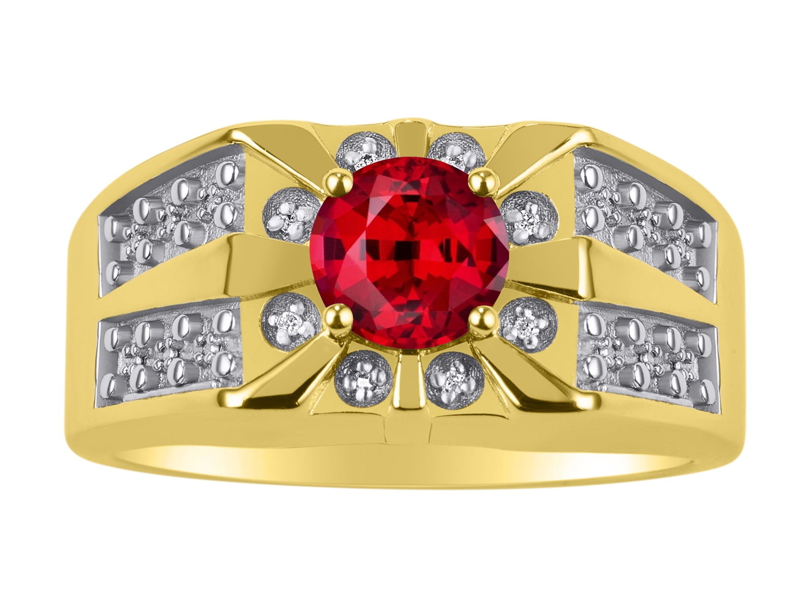 Bague Rylos Or Jaune 14k Avec Rubis Simulé Et Diamants - Taille 7, Pierre 9x7mm, Style Bande