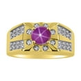 thumbnail image 1 of RYLOS Men's Rings 14K Yellow Gold Designer Starburst 7MM Round Gemstone & Diamond Ring Star Ruby July Birthstone Rings Size 11, 1 of 7