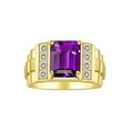 thumbnail image 1 of RYLOS Men's Rings 14K Yellow Gold Designer Style 10X8MM Emerald Cut Shape Gemstone & Diamonds Amethyst February Birthstone Rings For Men Size 8, 1 of 7