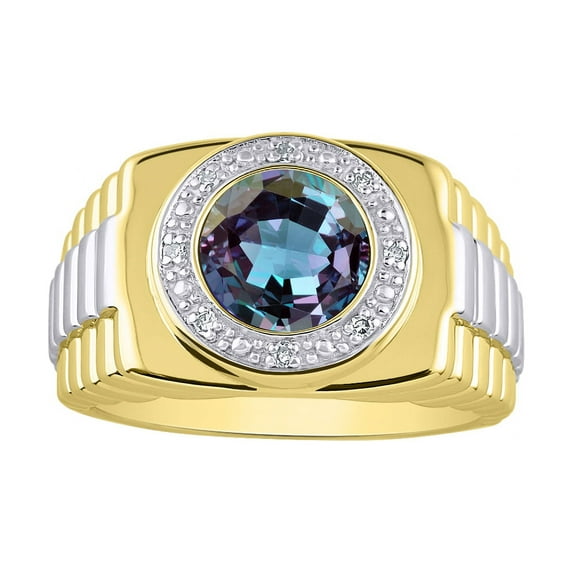 RYLOS Men's Rings 14K Yellow Gold Ring Cabochon Gemstone & Diamonds Designer Style Blue Star Sapphire Rings For Men Size 12