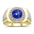 thumbnail image 1 of RYLOS Men's Rings 14K Yellow Gold Ring Cabochon Gemstone & Diamonds Designer Style Blue Star Sapphire Rings For Men Size 13, 1 of 8