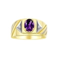 thumbnail image 1 of RYLOS Men's Rings 14K Yellow Gold Ring Classic Designer Style 8X6MM Oval Gemstone & Diamond Ring Amethyst Birthstone Rings For Men Size 8, 1 of 7