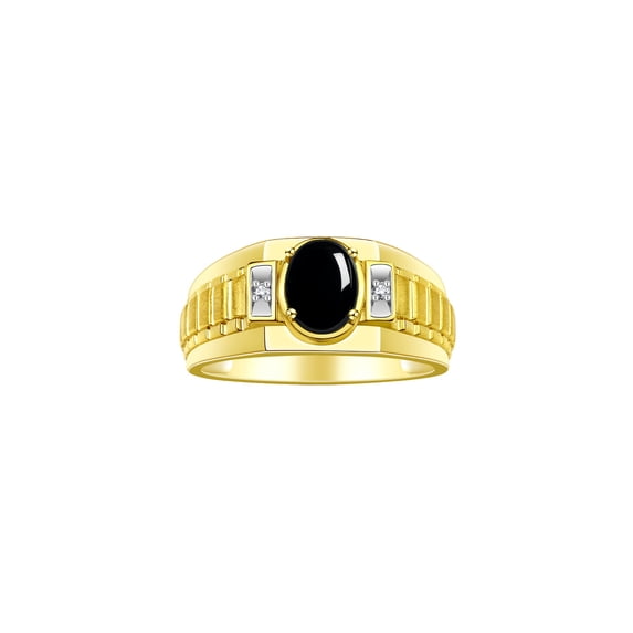RYLOS Men's Rings 14K Yellow Gold Ring Classic Designer Style 8X6MM Oval Gemstone & Diamond Ring Cabochon Onyx Birthstone Rings For Men Size 12