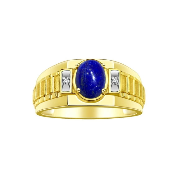RYLOS Men's Rings 14K Yellow Gold Ring Classic Designer Style 8X6MM Oval Gemstone & Diamond Ring Lapis Lazuli Birthstone Rings For Men Size 13