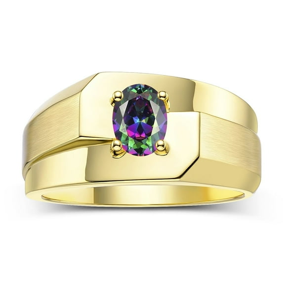 RYLOS Men's Rings 14K Yellow Gold Ring Classic Solitaire 7X5MM Oval Shape Gemstone Designer Band Alexandrite June Birthstone Rings For Men Size 8