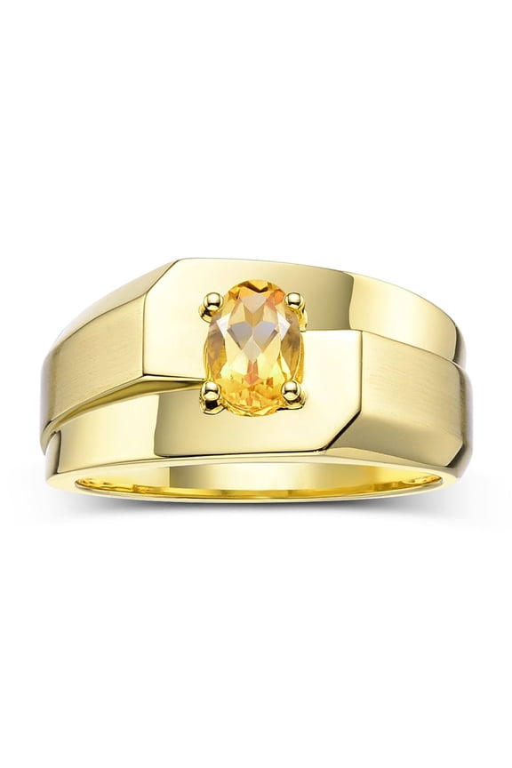 Men's Rings 14K Yellow Gold Ring Classic Solitaire 7X5MM Oval Shape Gemstone Designer Band Citrine November Birthstone Rings For Men Size 13