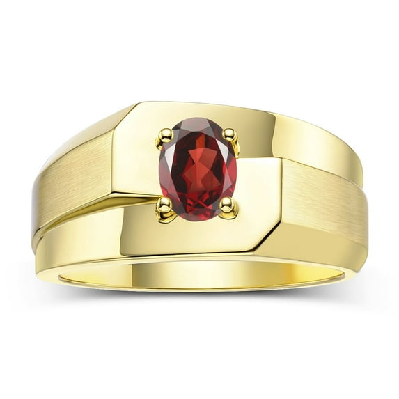 RYLOS Men's Rings 14K Yellow Gold Ring Classic Solitaire 7X5MM Oval Shape Gemstone Designer Band Garnet January Birthstone Rings For Men Size 12