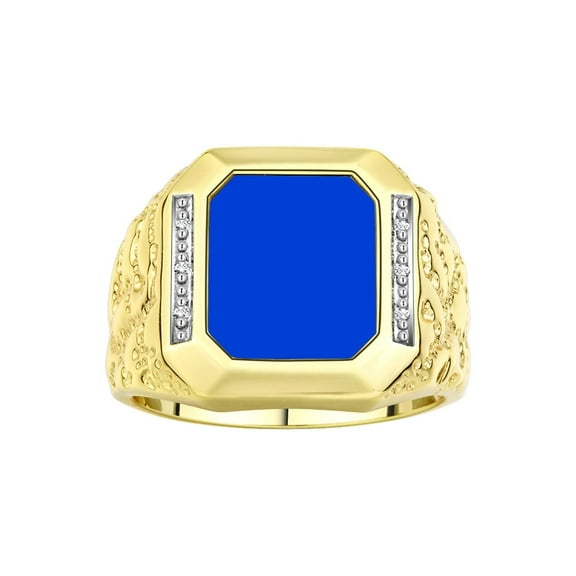 RYLOS Men's Rings 14K Yellow Gold Ring With Diamonds and Blue Quartz Set in Designer Nugget Style Rings For Men Size 10