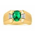 thumbnail image 1 of RYLOS Men's Rings 14K Yellow Gold Rings Classic Designer  9X7MM Oval Gemstone &  Sparkling Diamond Ring Emerald May Birthstone Ring Size 11, 1 of 6