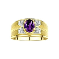 RYLOS Men's Rings 14K Yellow Gold Rings Classic Designer Style 8X6MM Oval Gemstone &  Diamond Ring Amethyst February Birthstone Rings For Men Size 8