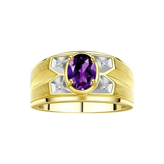 RYLOS Men's Rings 14K Yellow Gold Rings Classic Designer Style 8X6MM Oval Gemstone & Diamond Ring Amethyst February Birthstone Rings For Men Size 8
